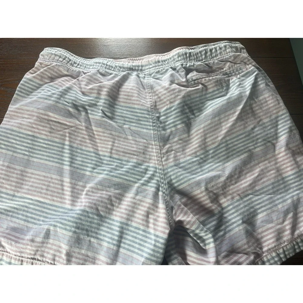LL Bean Swim Trunks Mens 2XL Red White Blue Striped Pocket Stretchy